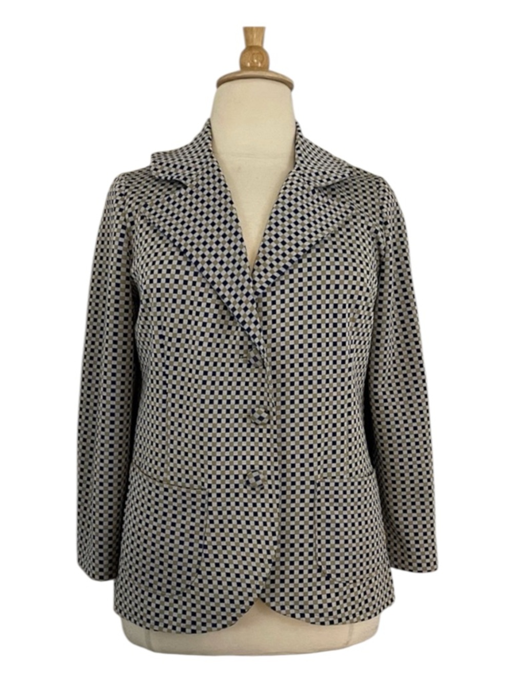 Vintage Checked Blazer Women's XL Long‎ Sleeve 3 Button 70s Funky Casual